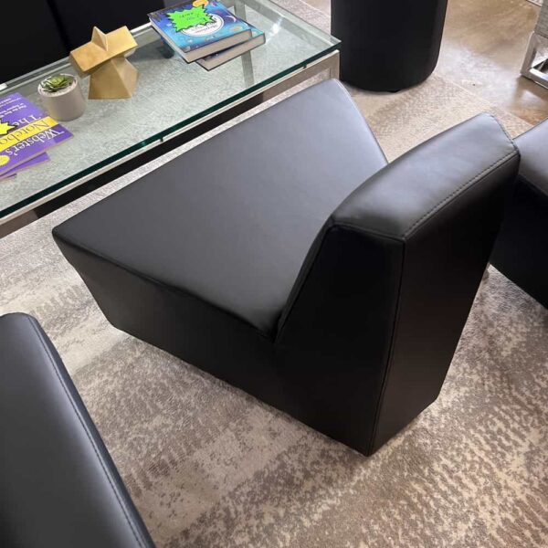 black vinyl accession club chair smaller back and A shaped chair, back