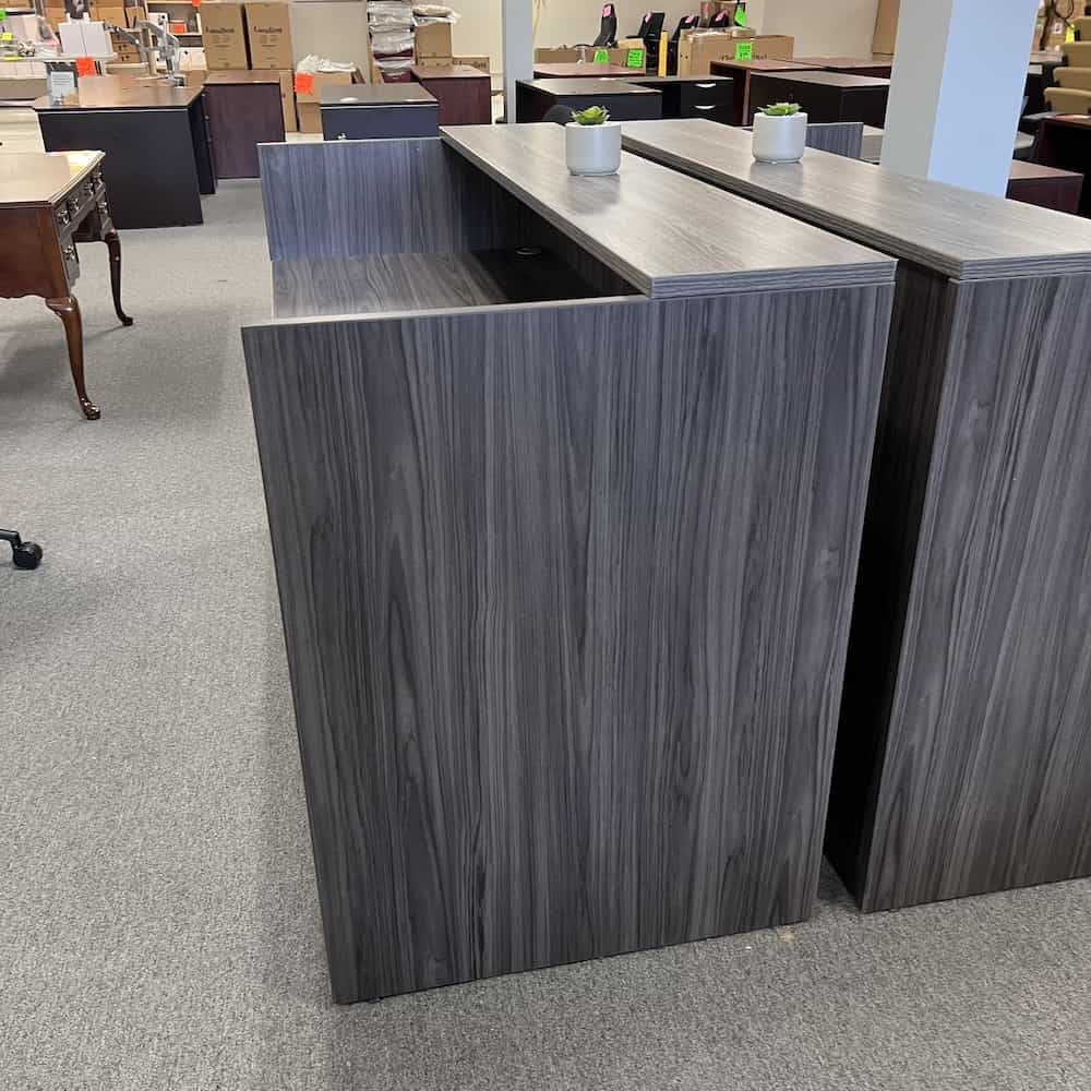 grey reception desk with straight transaction top, one pedestal box box file