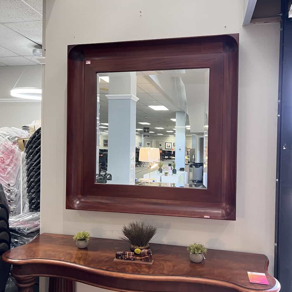 square mirror, large, with thick wood sides, cherry veneer, modern transitional