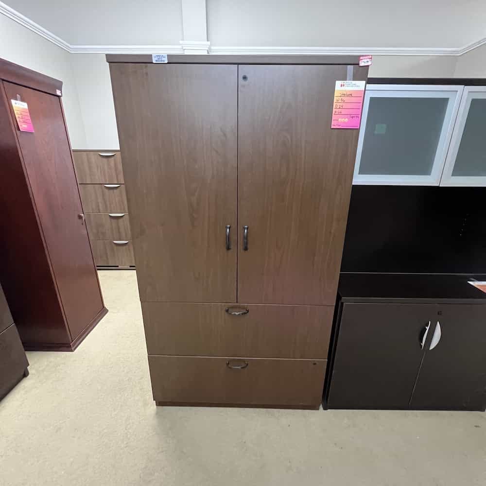 brown walnut laminate storage cabinet with 2 drawer lateral