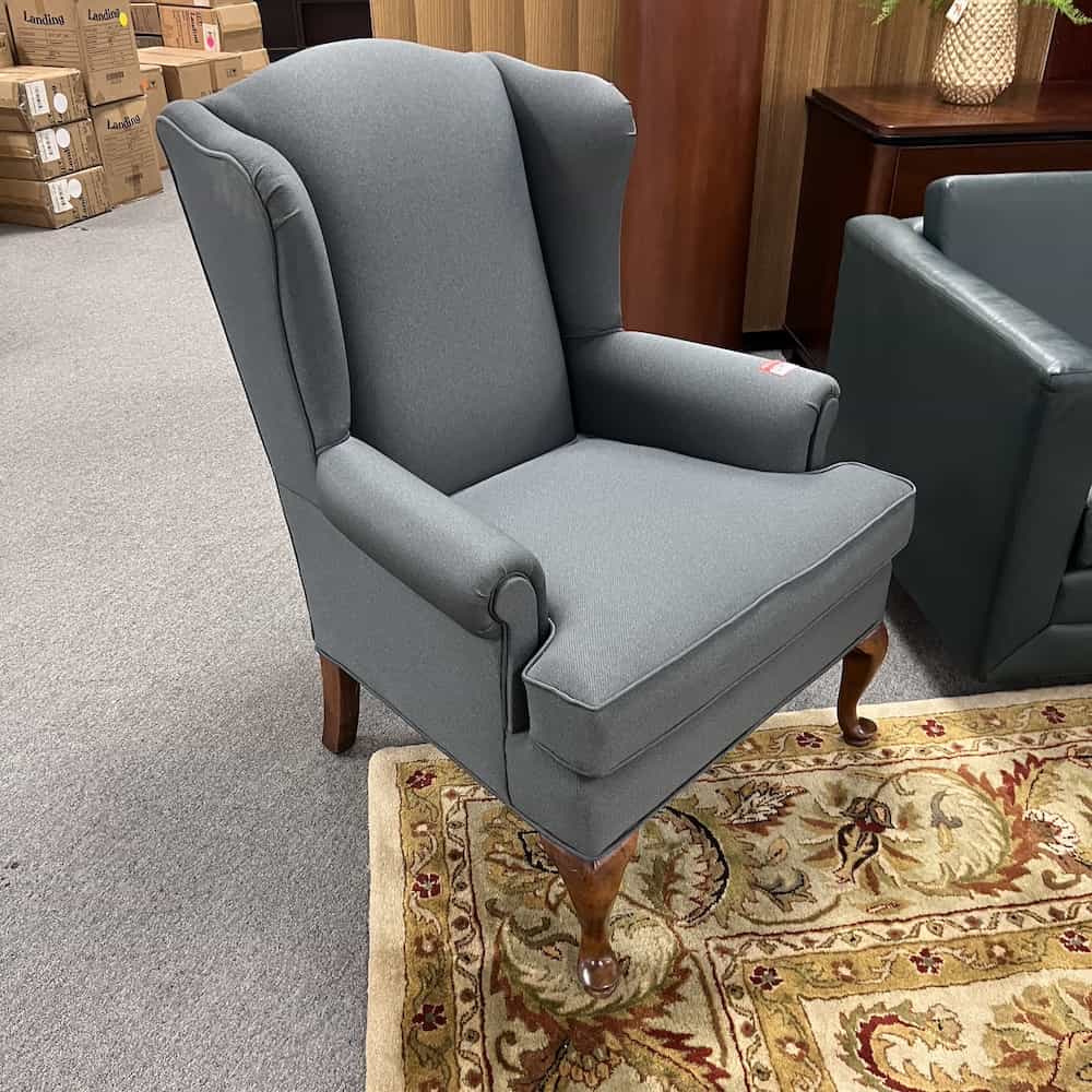blue grey wing back high back arm chair