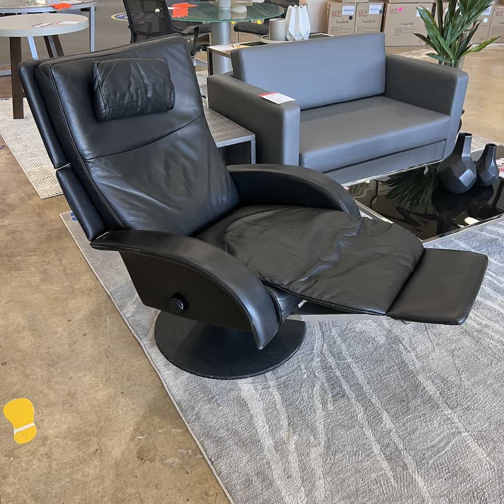 black leather swivel chair, recliner, modern