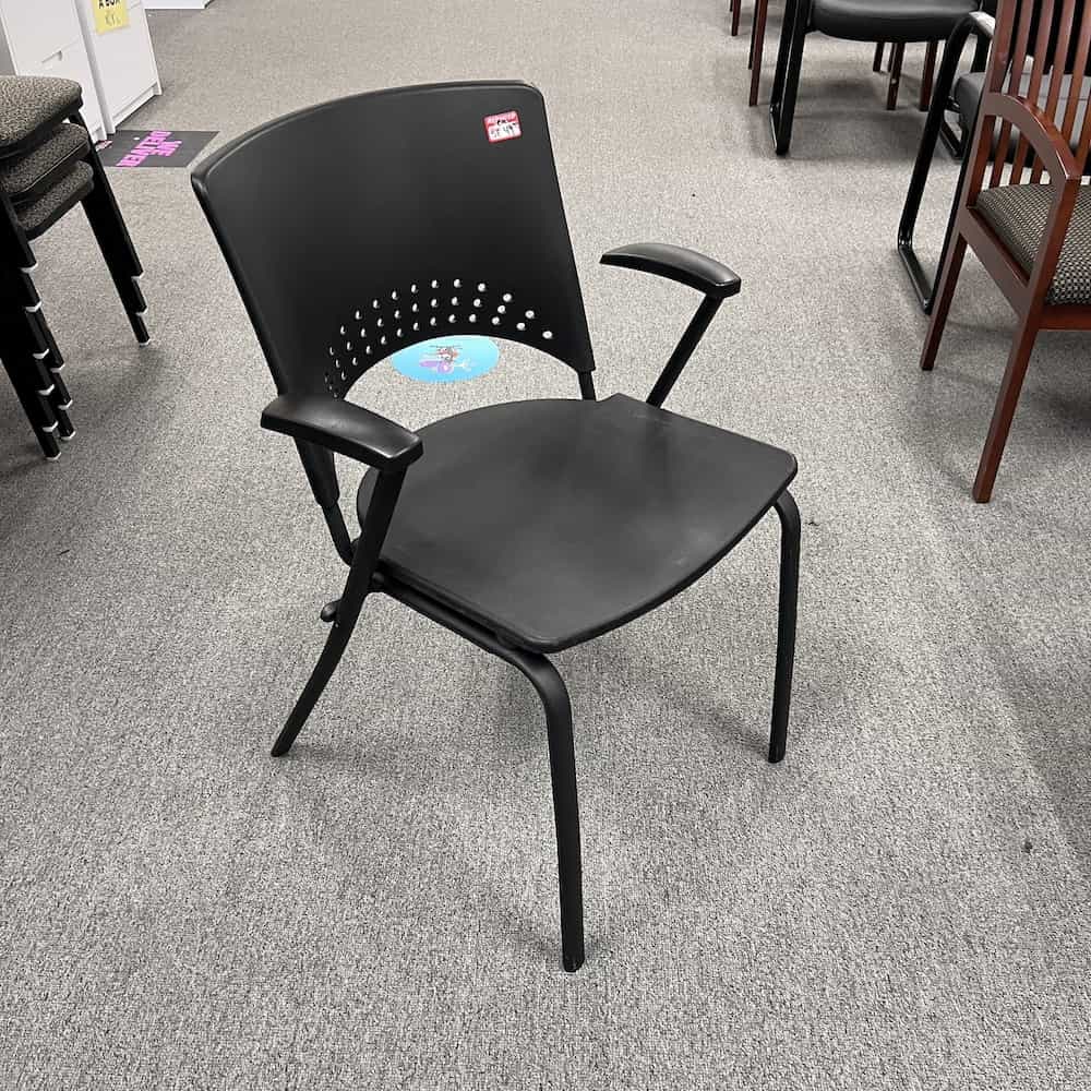 stacking metal plastic chair with arms black used