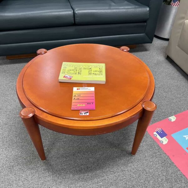 cherry round coffee accent table with 4 tapered legs
