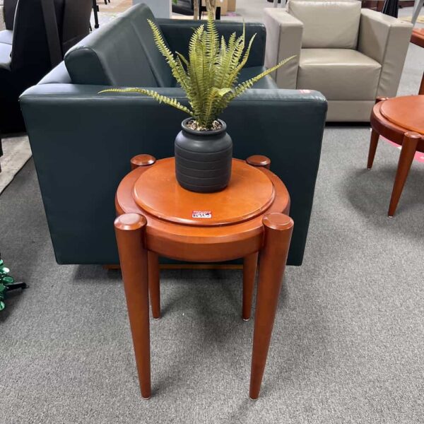 cherry round side accent table with 4 tapered legs