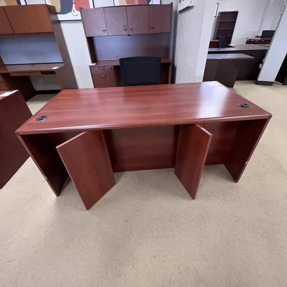 cherry laminate desk rounded edge with 2 pedestal files and front cabinets, hon brand, open box
