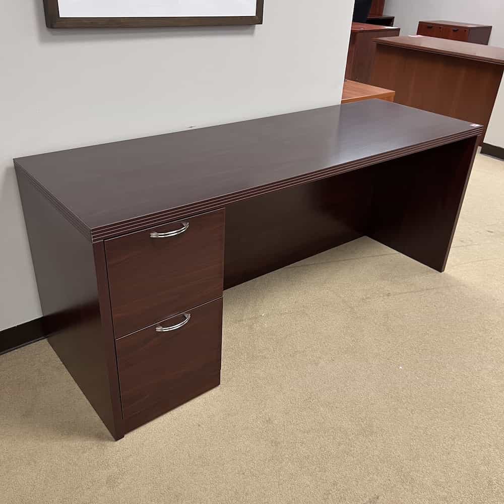 mahogany desk credenza 71x24 with box box file on the right and silver pulls