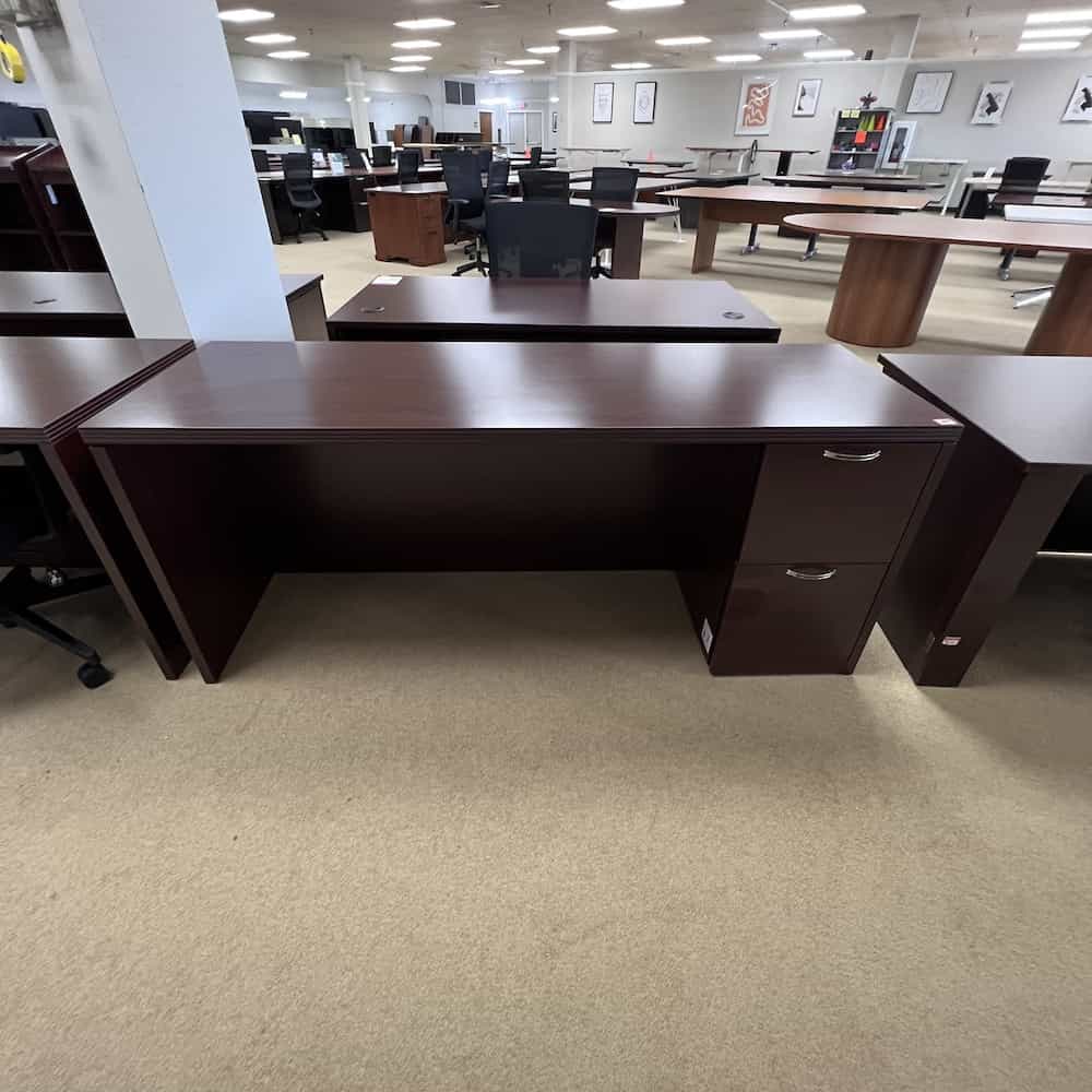 mahogany desk credenza 71x24 with box box file on the right and silver pulls