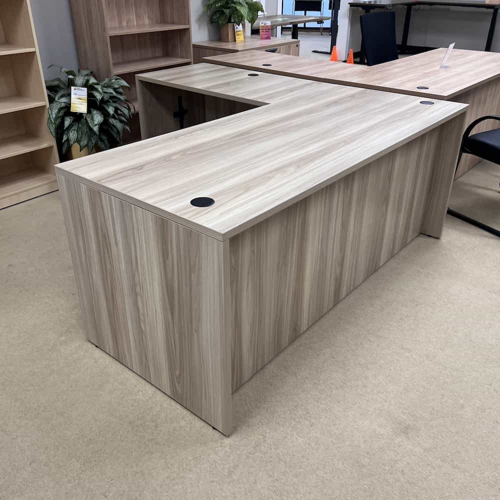 new american elm finish/color laminate l-desk with left return