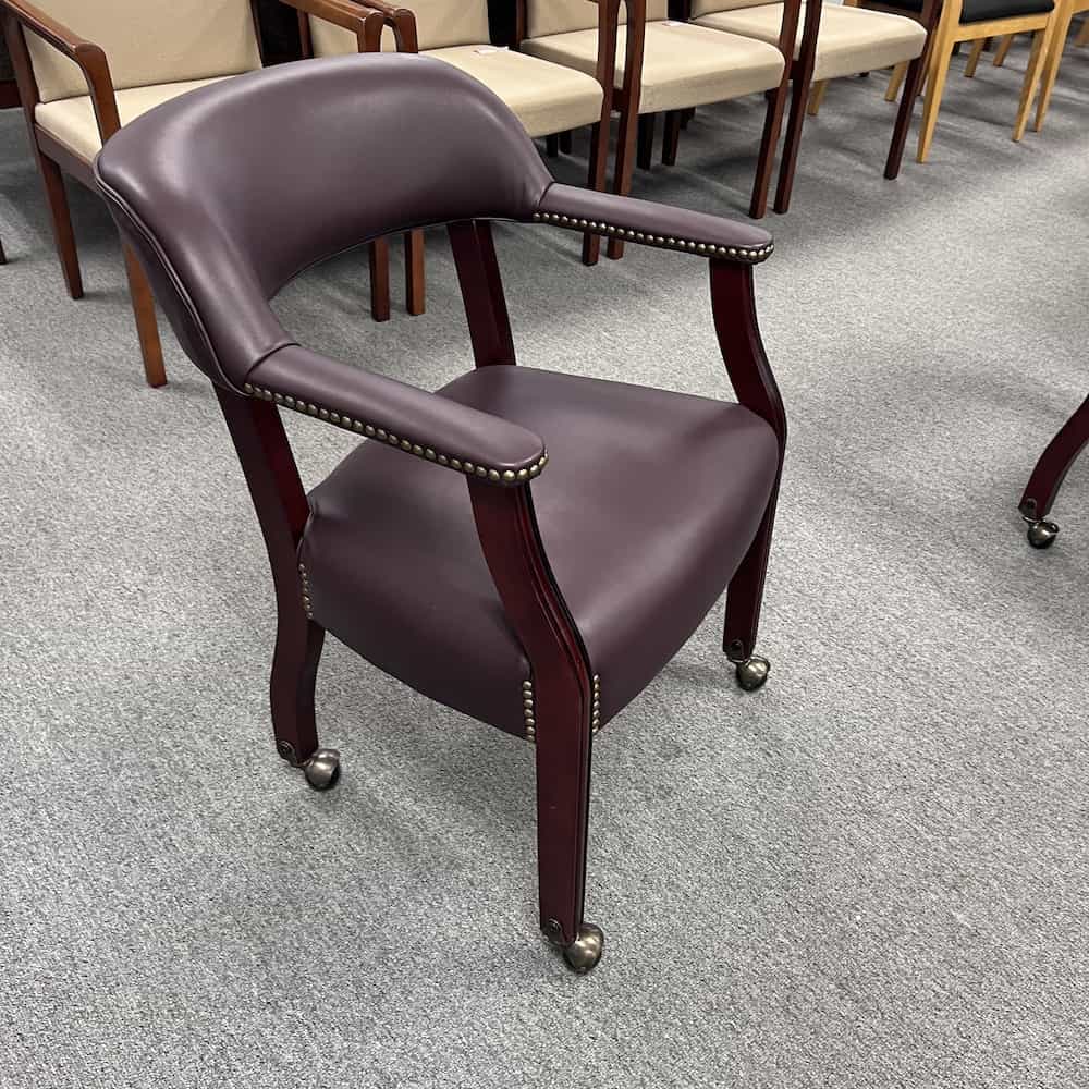 mahogany and burgundy matte vinyl rolling poker chair