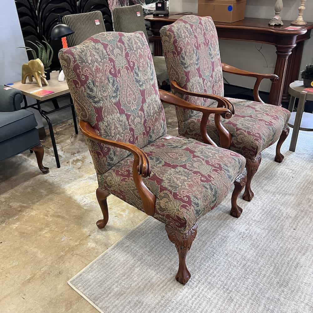 paisley queen anne arm chairs
