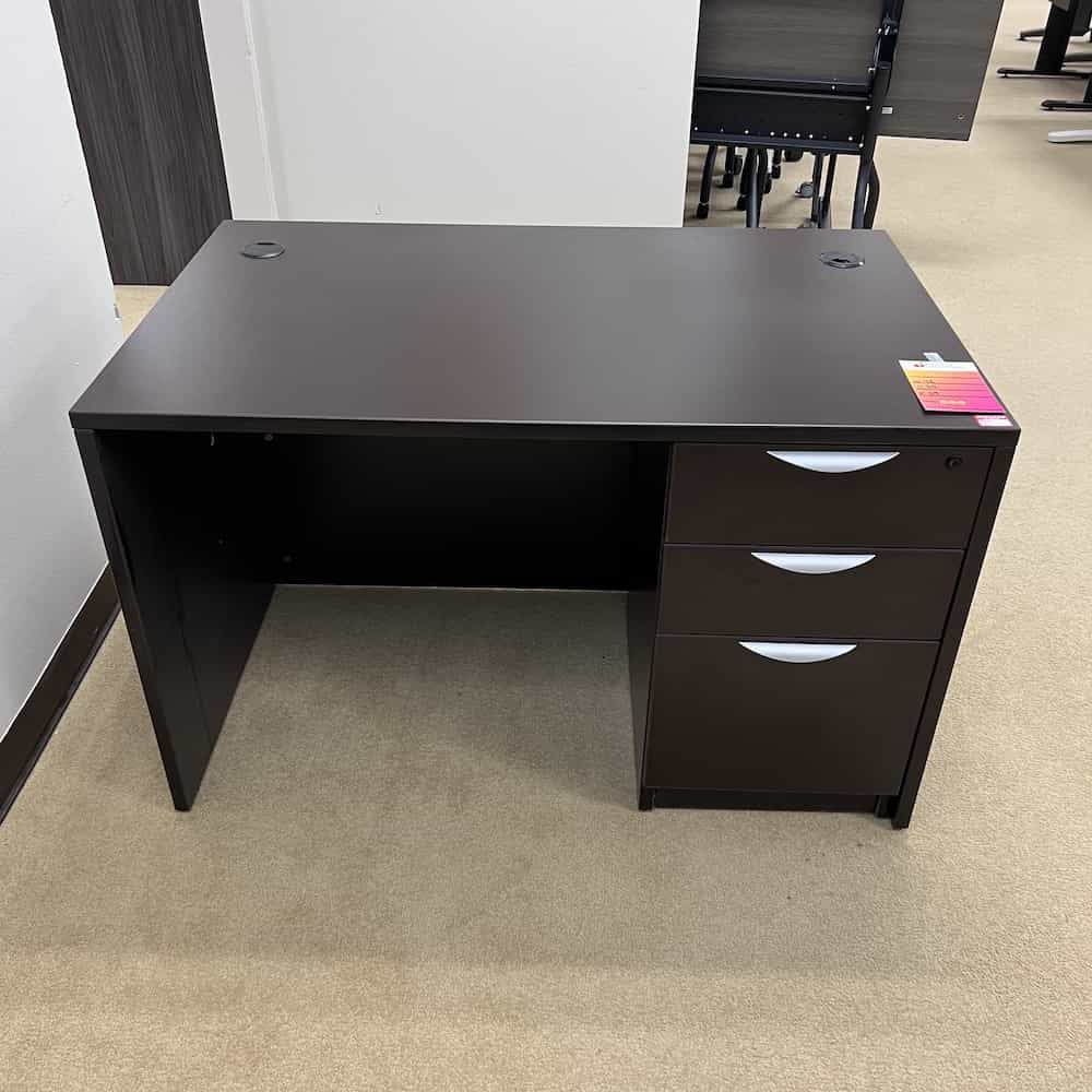 espresso 48" desk with single pedestal file on the right