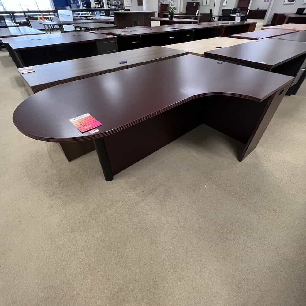 L-Desk porkchop bullet nose penninsula desk, mahogany, right return