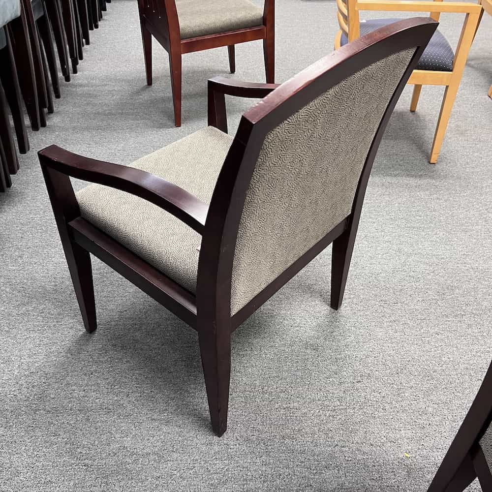 mahogany veneer guest chair with tan upholstery