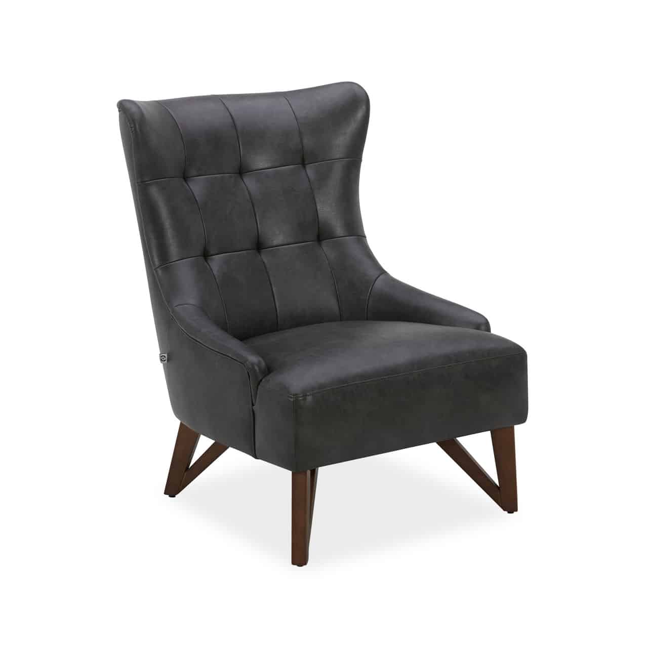 wing back modern lounge chair dark grey, mahogany veneer legs