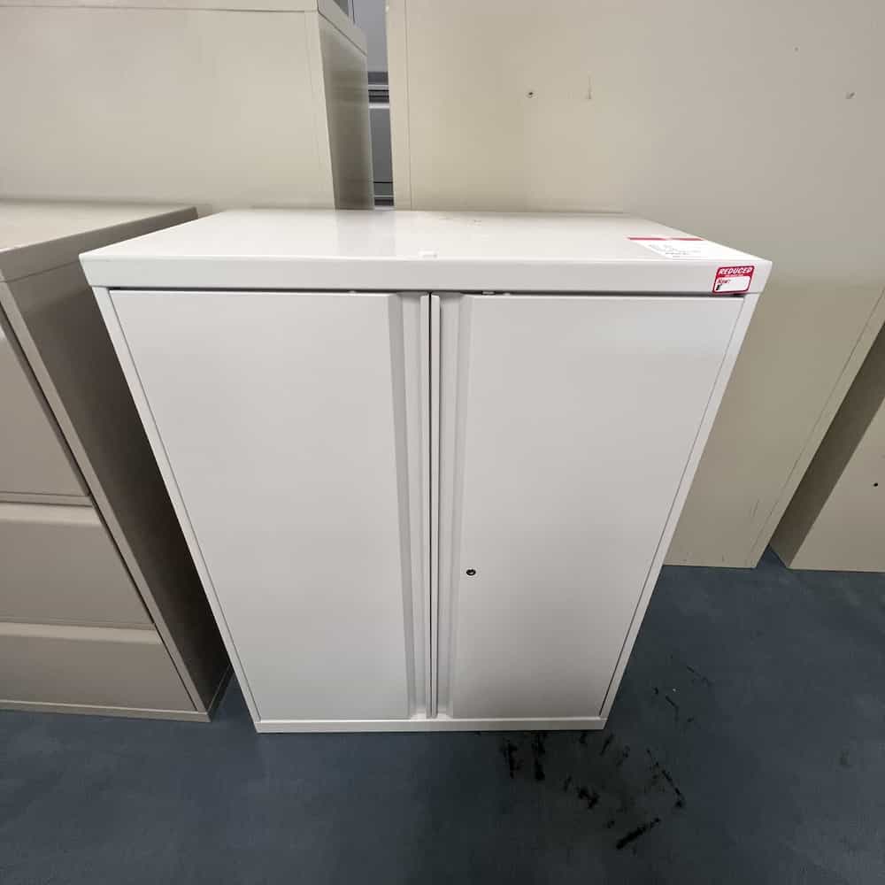 light grey 2 door metal storage cabinet 28" high