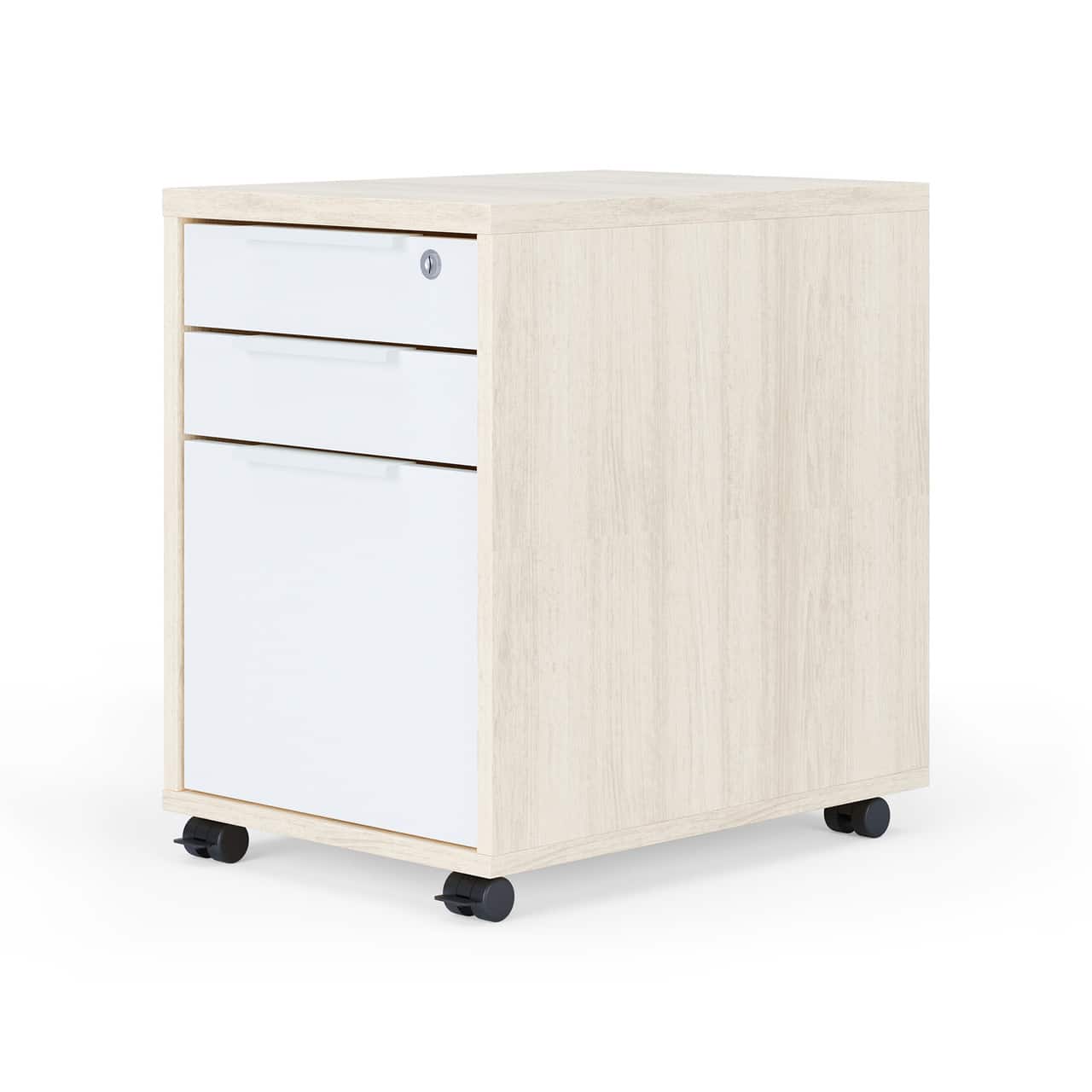 box box file mobile pedestal white and maple with black wheels