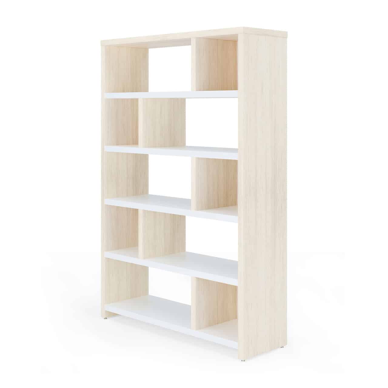 maple and white cubby bookshelf, rectangle
