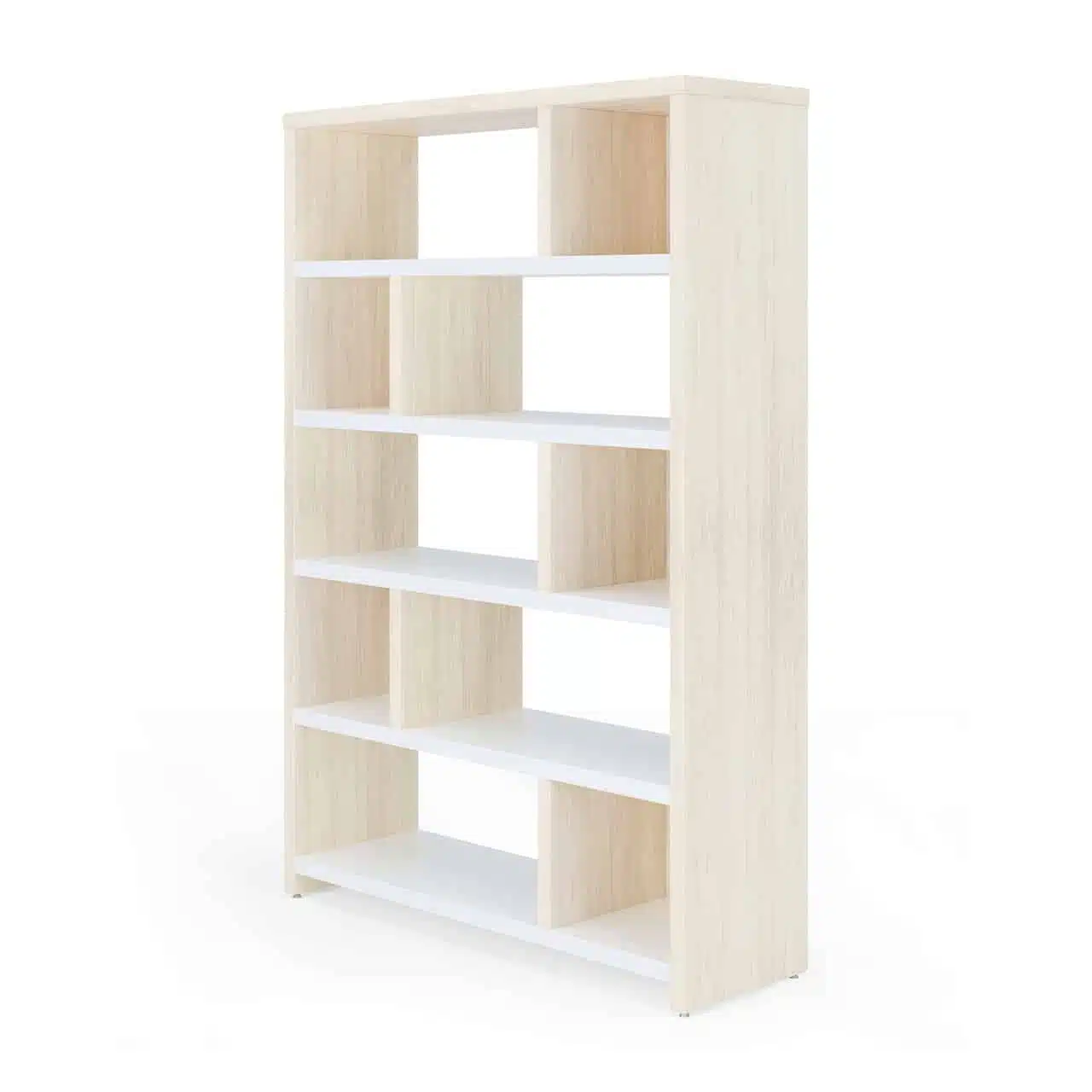 maple and white cubby bookshelf, rectangle