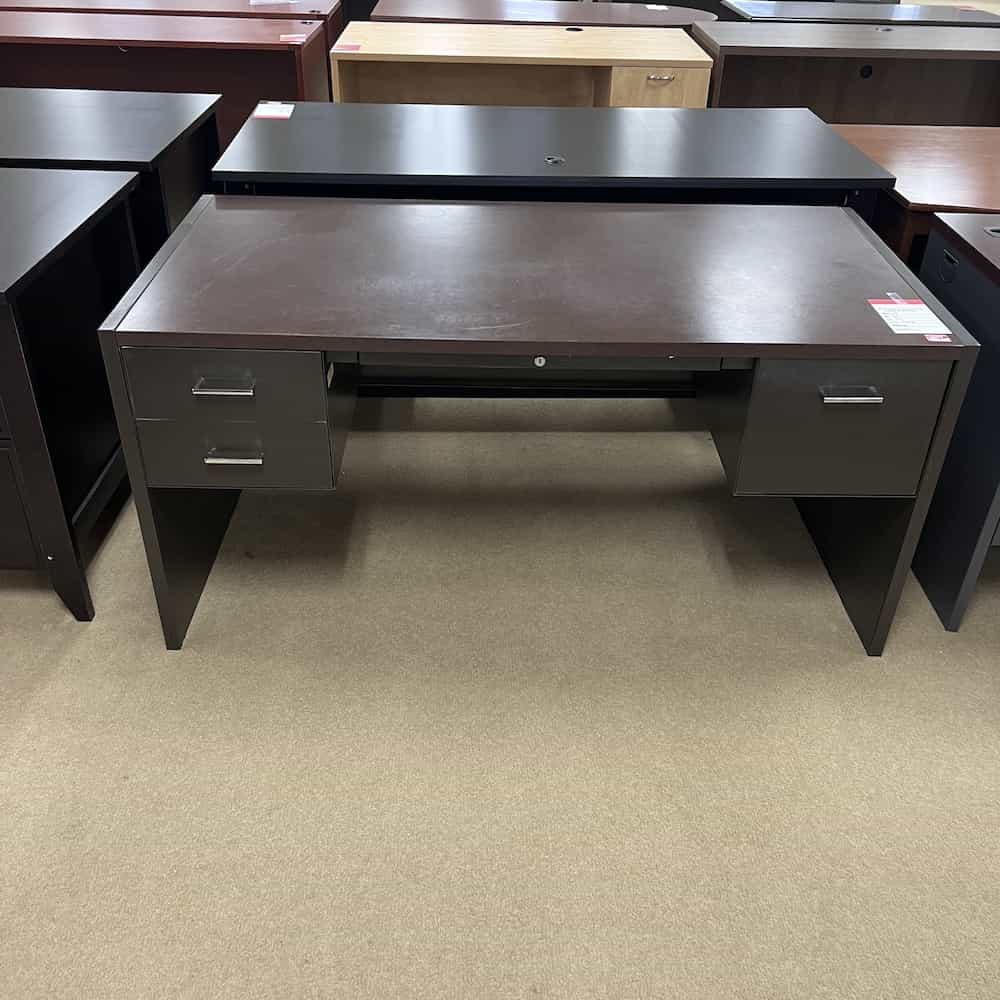 walnut laminate top with grey metal base and drawers 60x30