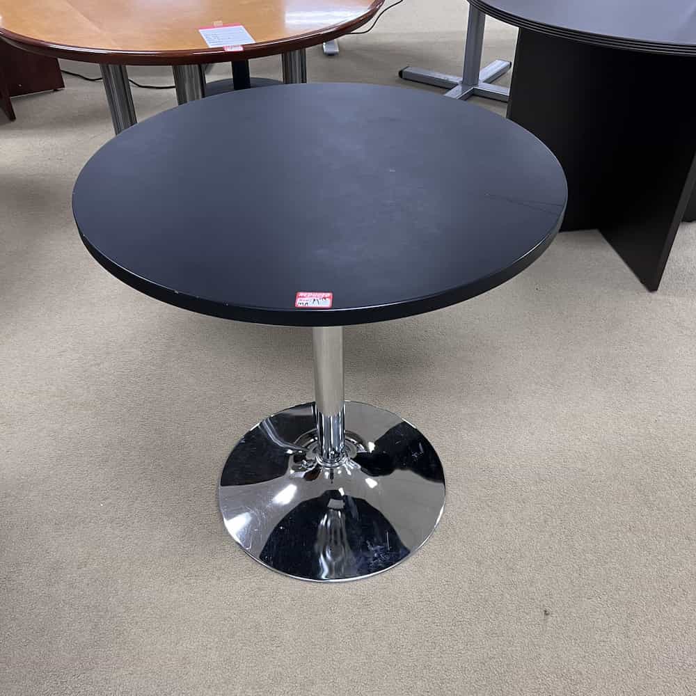 black 30" laminate round table with chrome base
