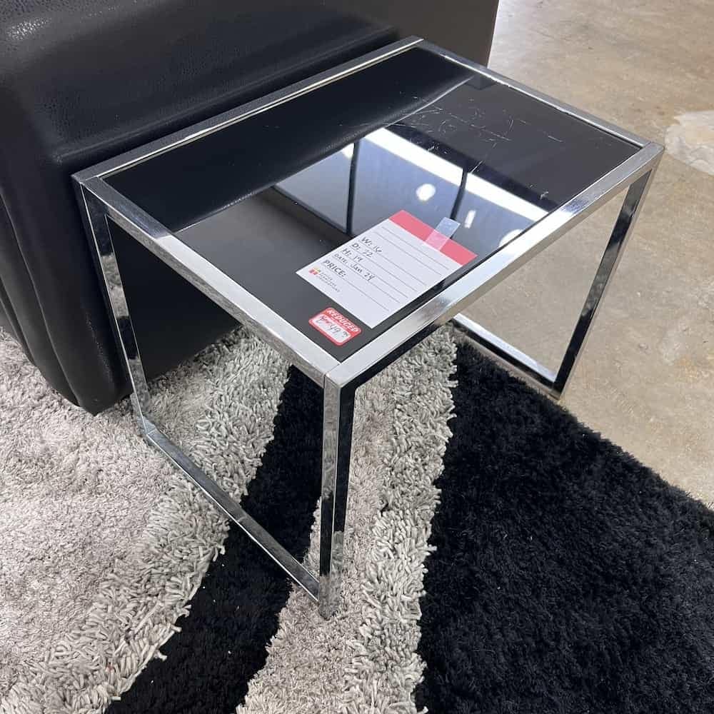 Black glass and chrome modern side table