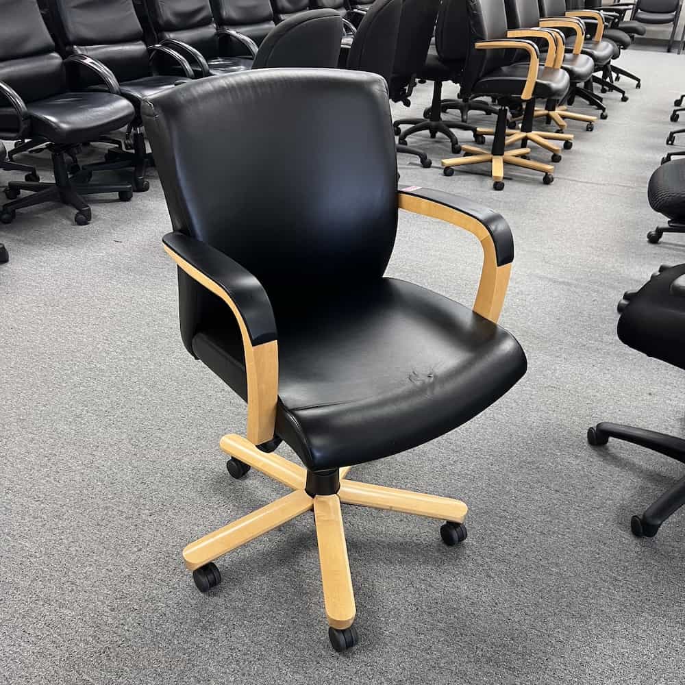 maple veneer and black vinyl conference chair