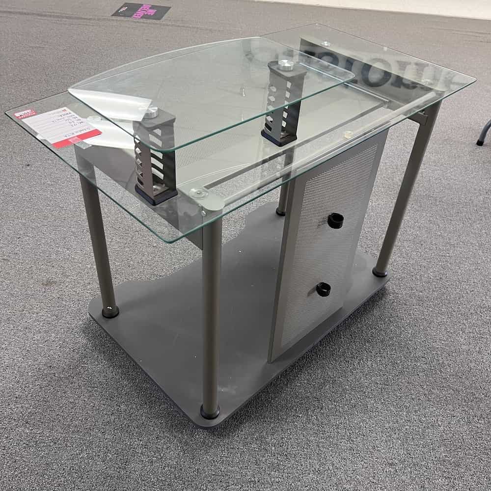 glass rolling desk with keyboard tray
