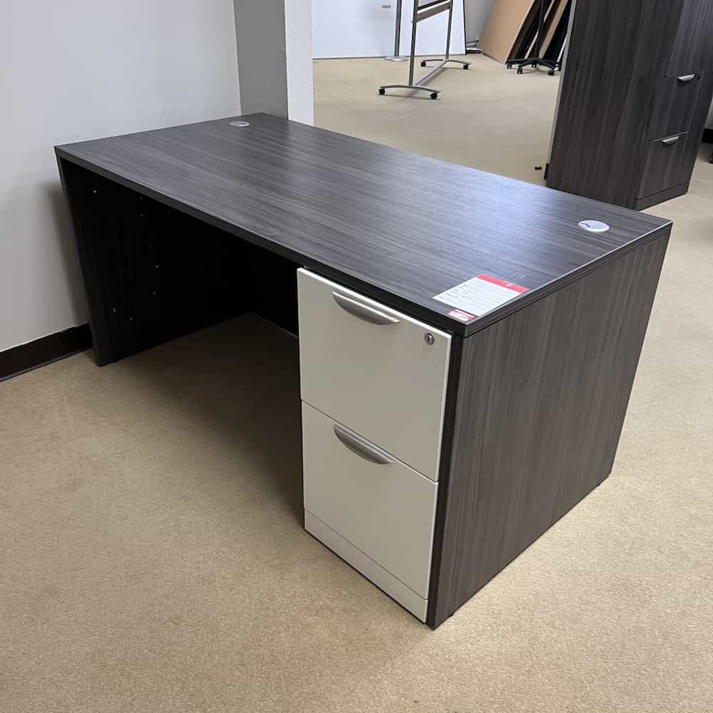 grey desk 60x30 with white file file laminate, silver pulls