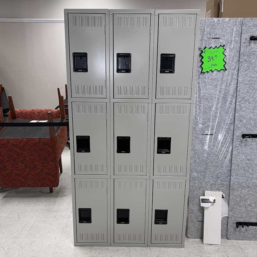 grey locker metal with 9 cubbies, 3 x 3 tennsco brand