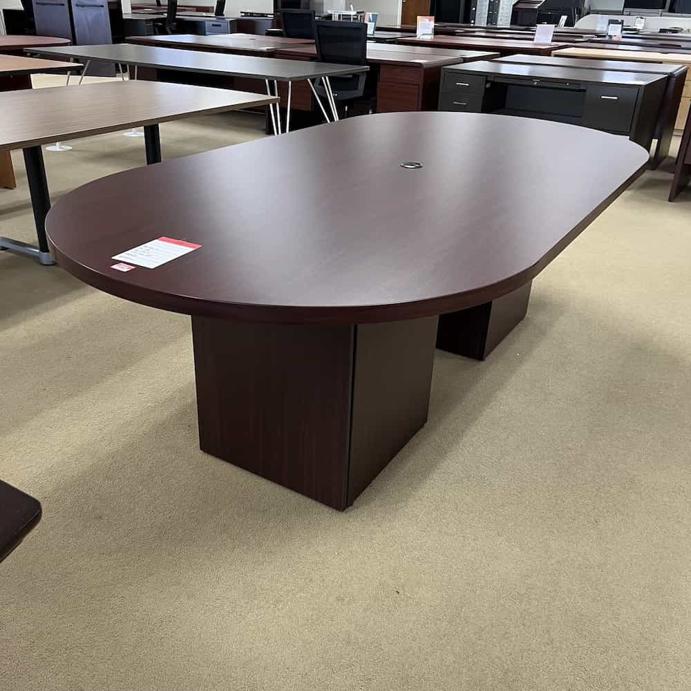 8 ft mahogany laminate racetrack conference table used
