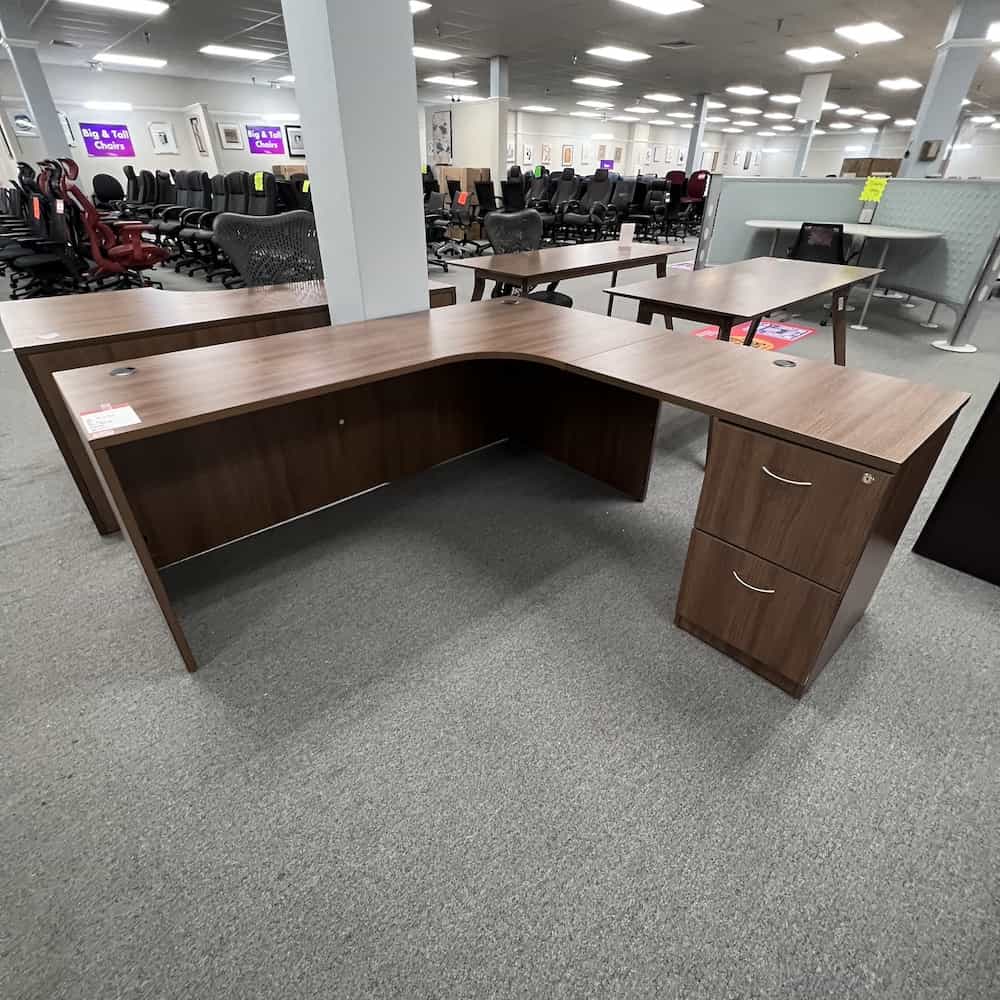 walnut l-desk, right return, file/file