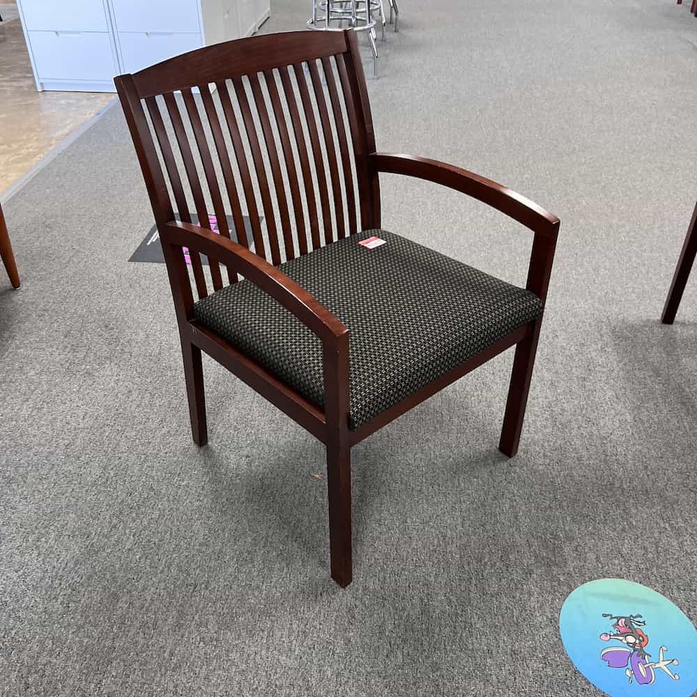 black small checkered upholstered seat mahogany slat back and arms guest chair national timberlane kimball