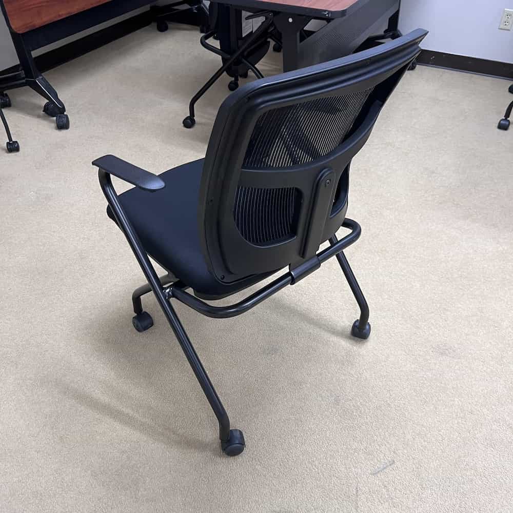 black mesh back rolling nesting training chair