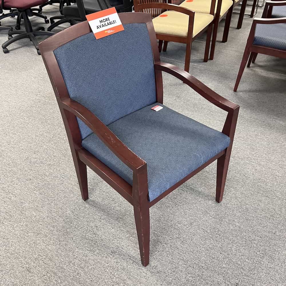 blue upholstery with mahogany arms and base guest chair paoli