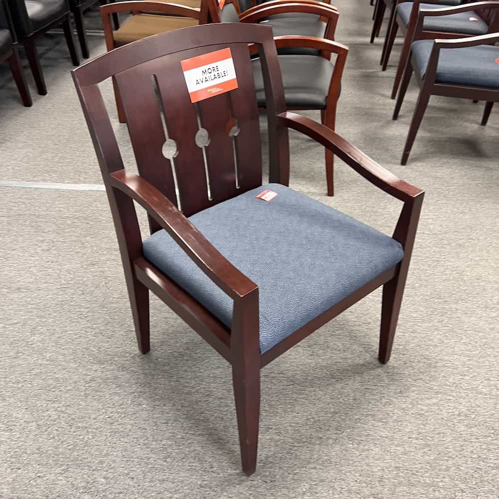 blue upholstery with mahogany slat back guest chair paoli