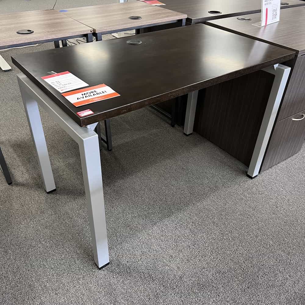 espresso veneer and silver metal small desk table 42x24