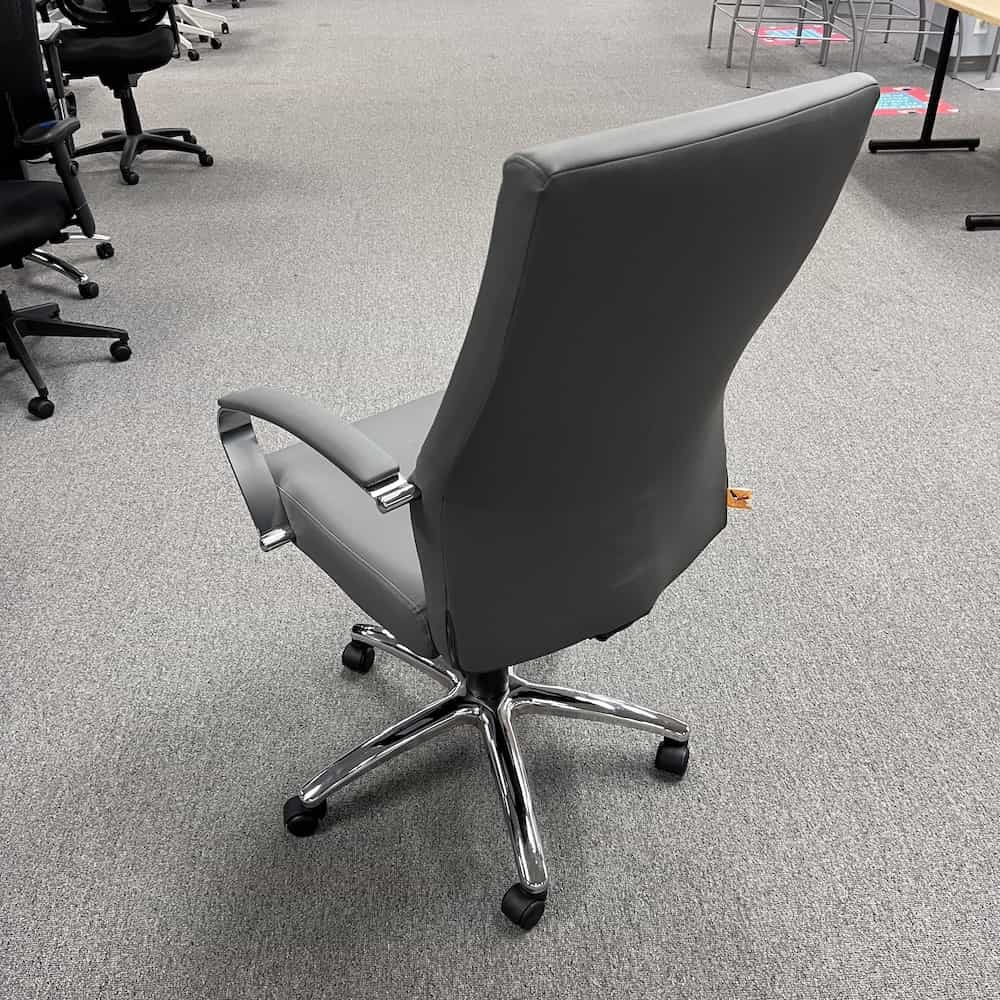 grey vinyl boxero executive high back chair with chrome arms and base