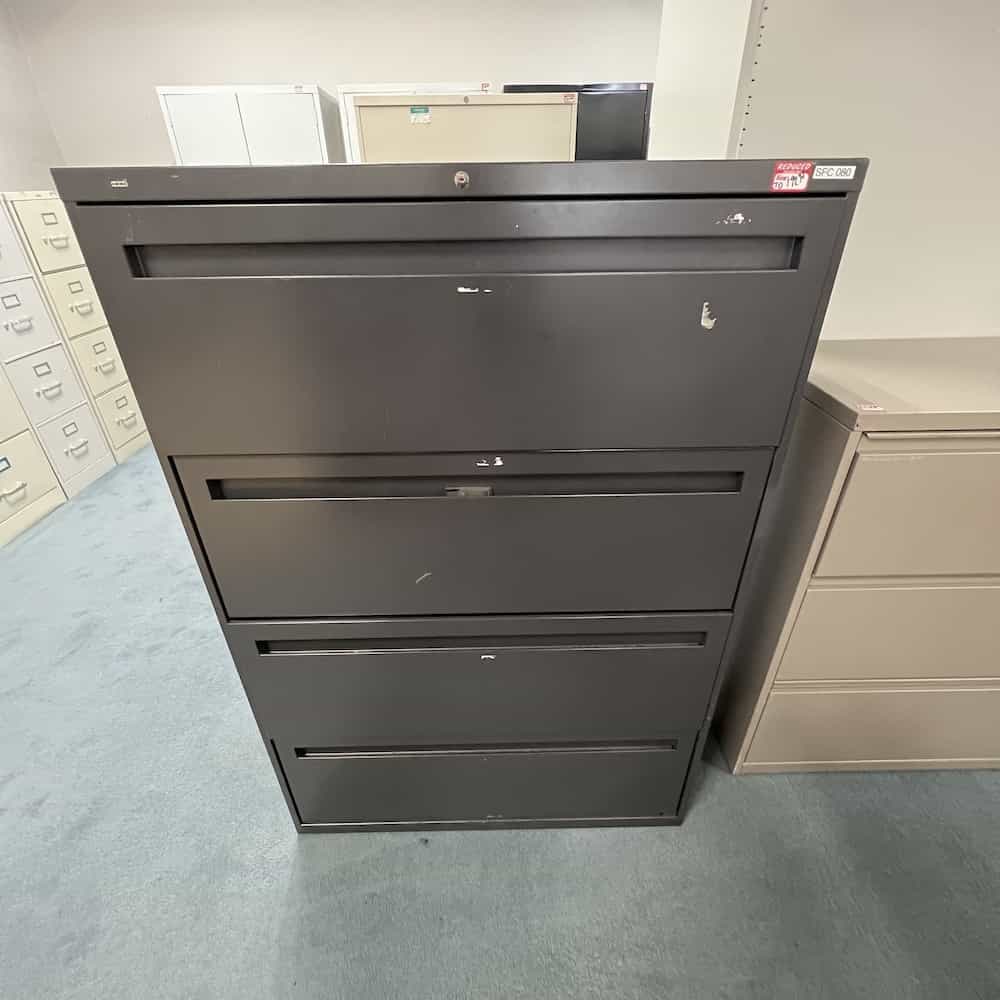 dark grey metal 4 drawer lateral cabinet