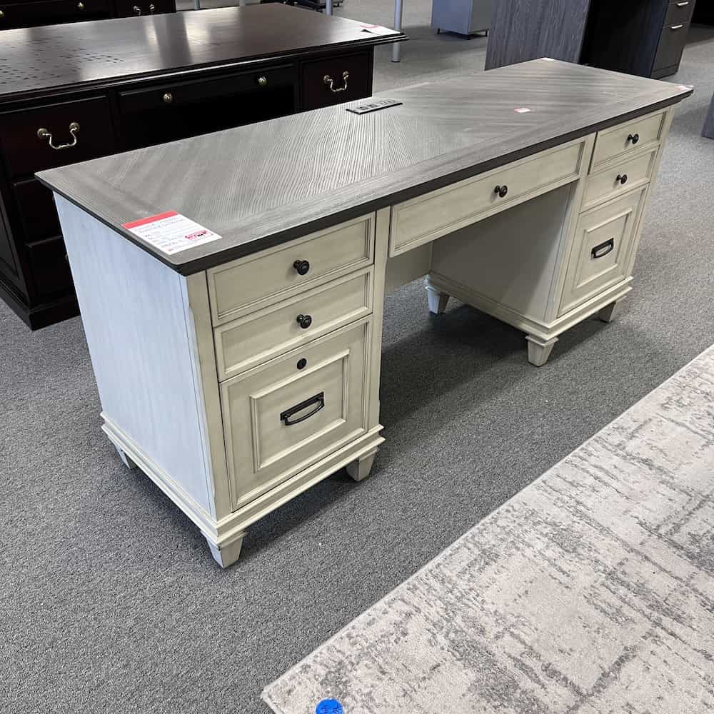 white washed distressed veneer wood with grey veneer top credenza desk executive modern farmhouse