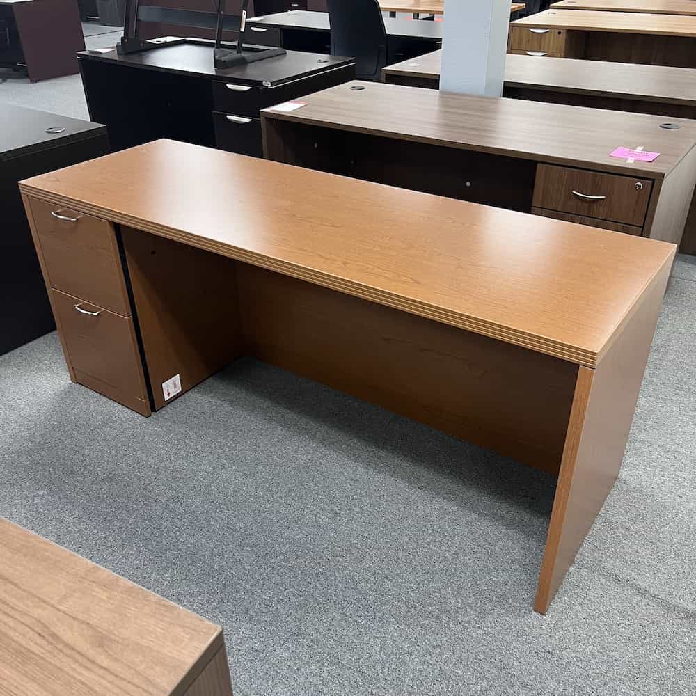 open box bourbon cherry laminate hon credenza desk with file file and silver pulls