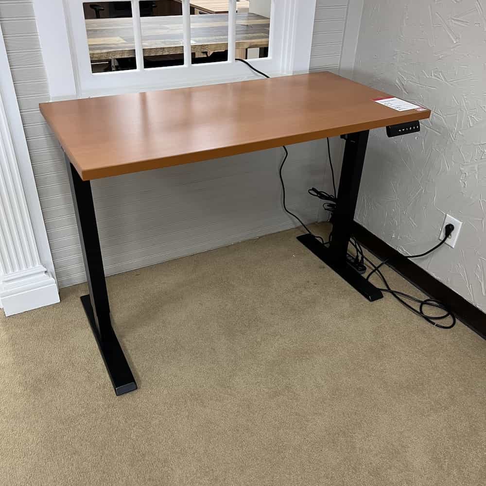 honey laminate top 48x24 height adjustable electric desk black base