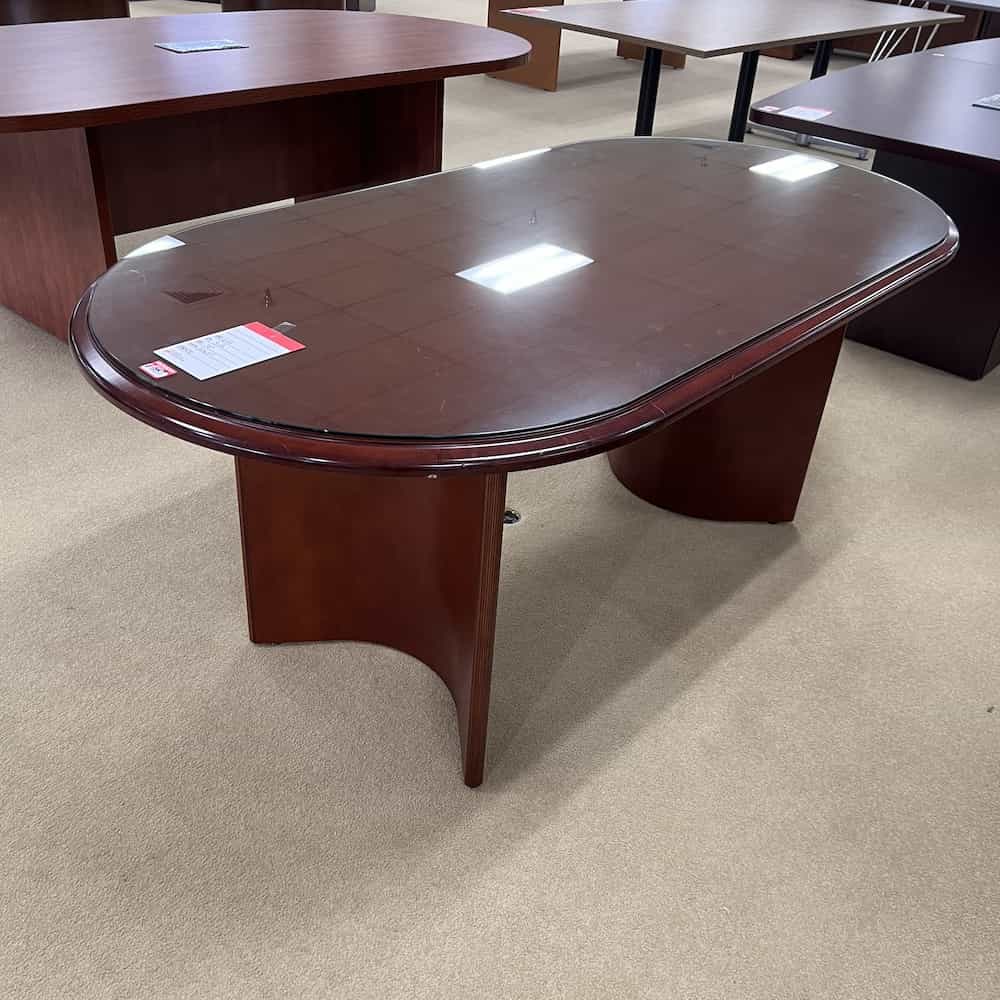 mahogany veneer racetrack conference table with glass top modern