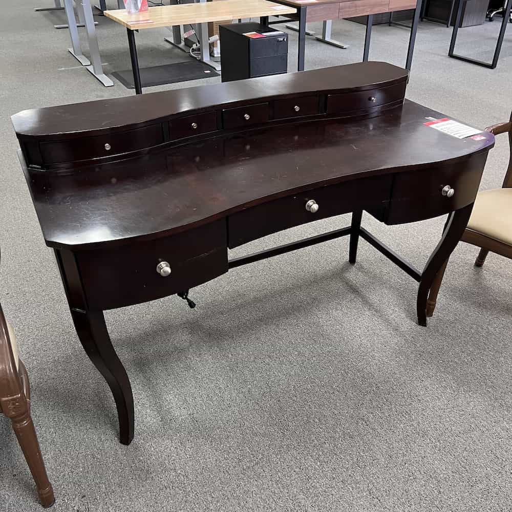 espresso writing desk with electric plug and drawers