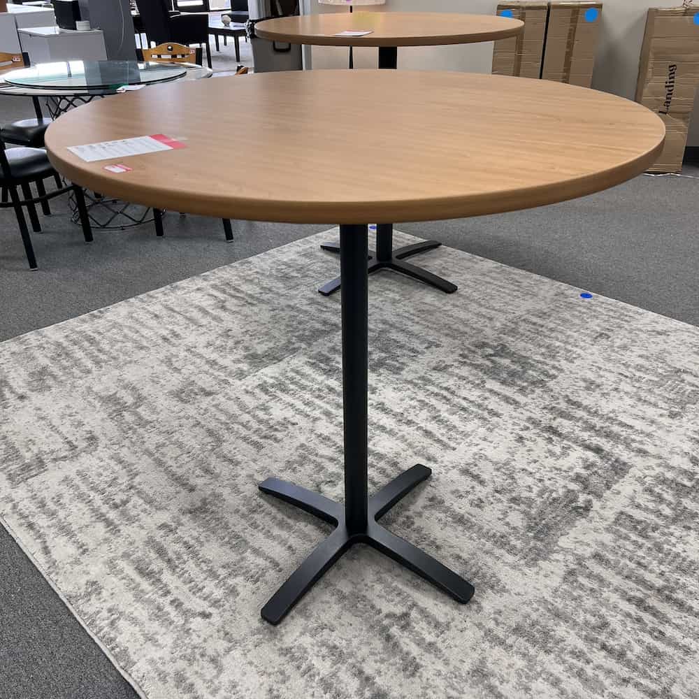 maple laminate top pub table with black metal base