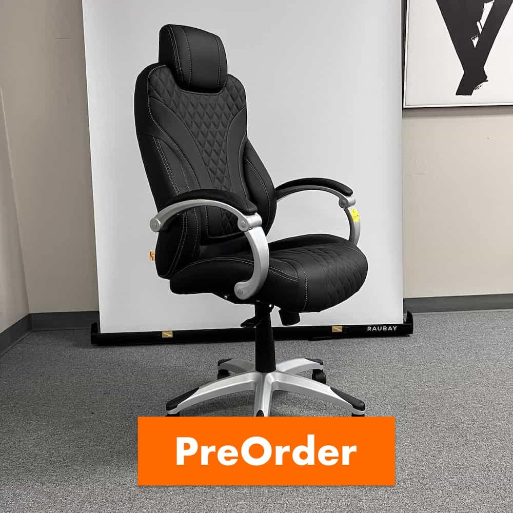 black Executive Chair with white stitching and diamond details preorder