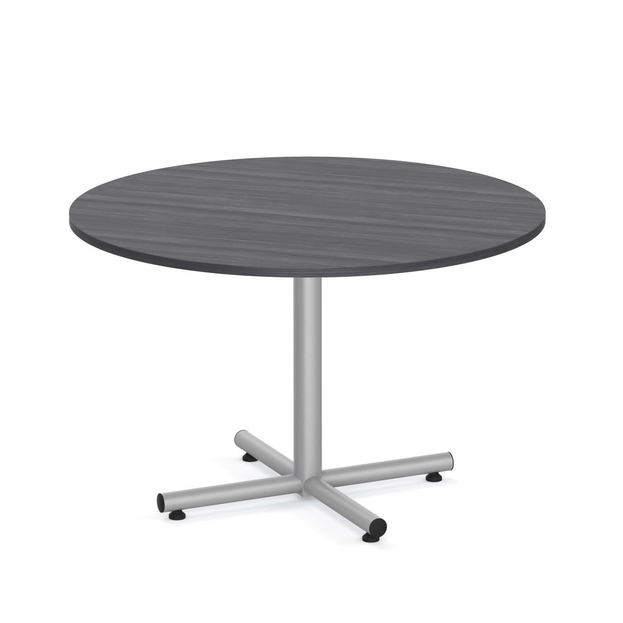 coastal grey laminate round break room cafe dining table modern with metal cross base grey silver office furniture