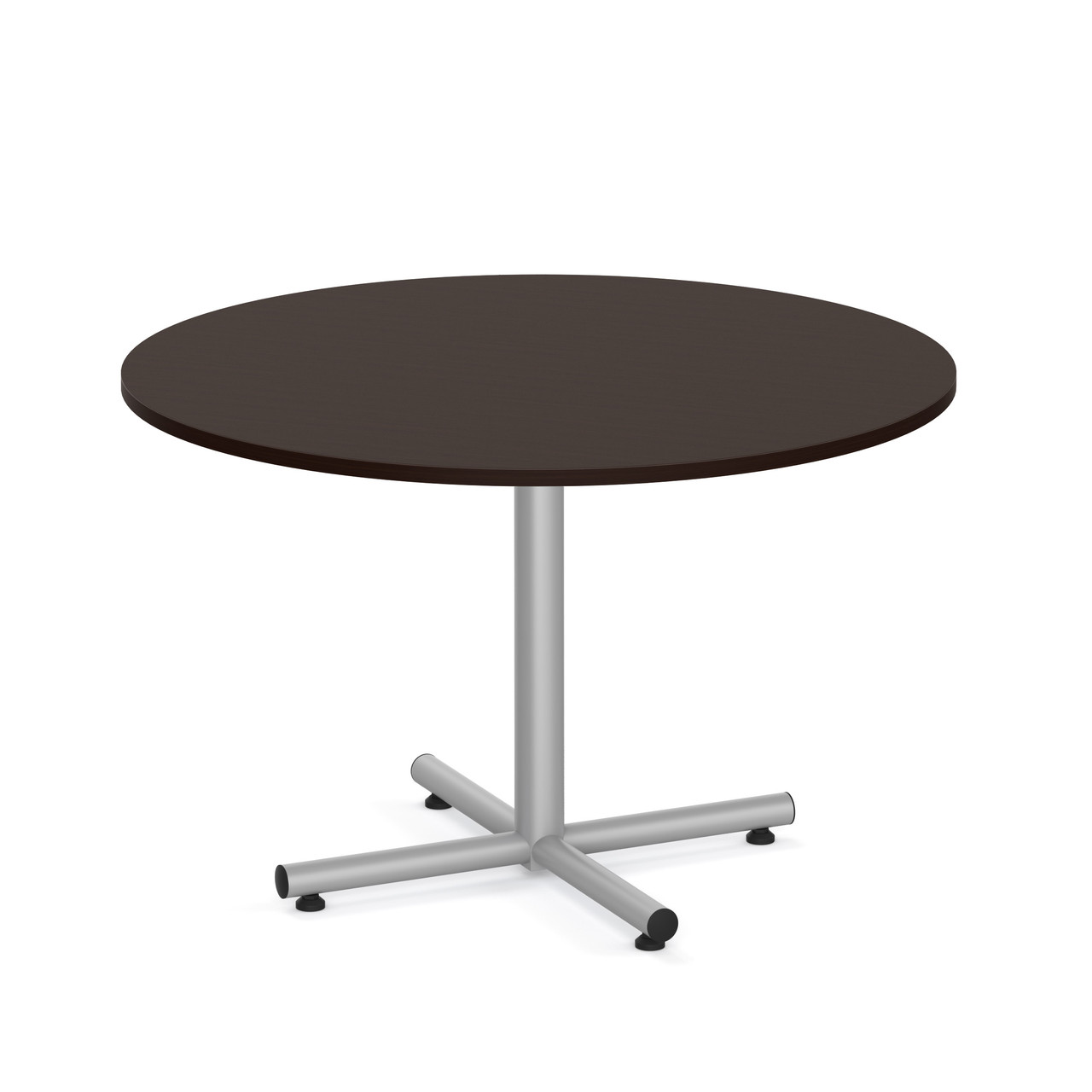 espresso laminate round break room cafe dining table modern with metal cross base grey silver office furniture