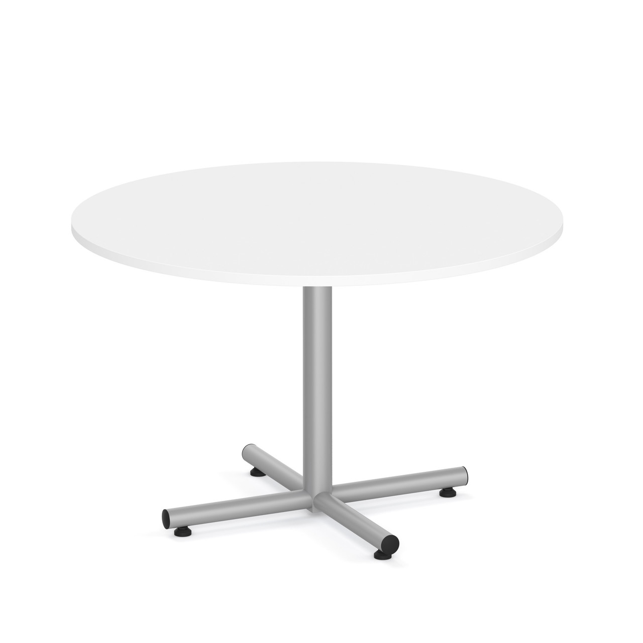 white laminate round break room cafe dining table modern with metal cross base grey silver office furniture
