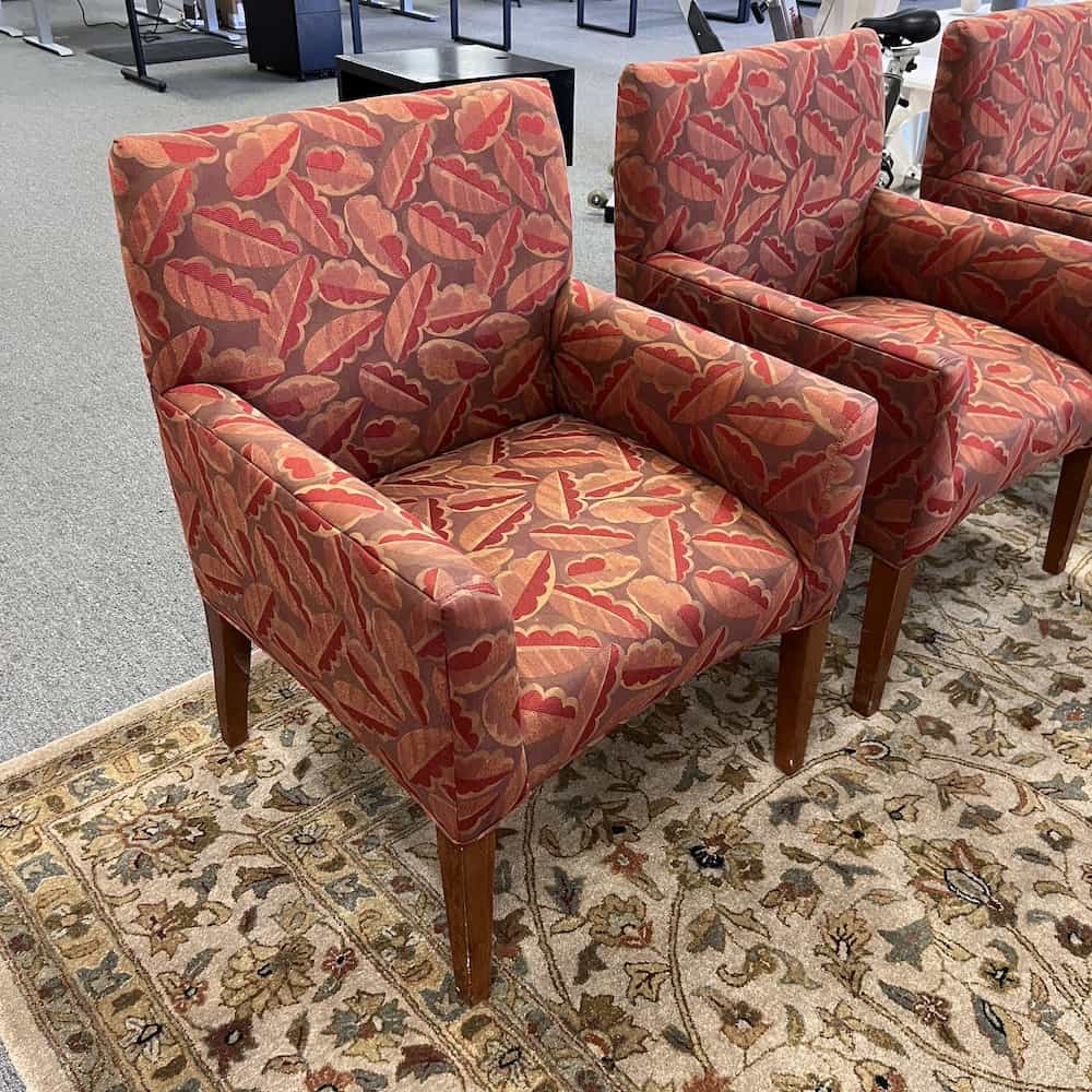 used mark david arm chair red leaves upholstery lounge